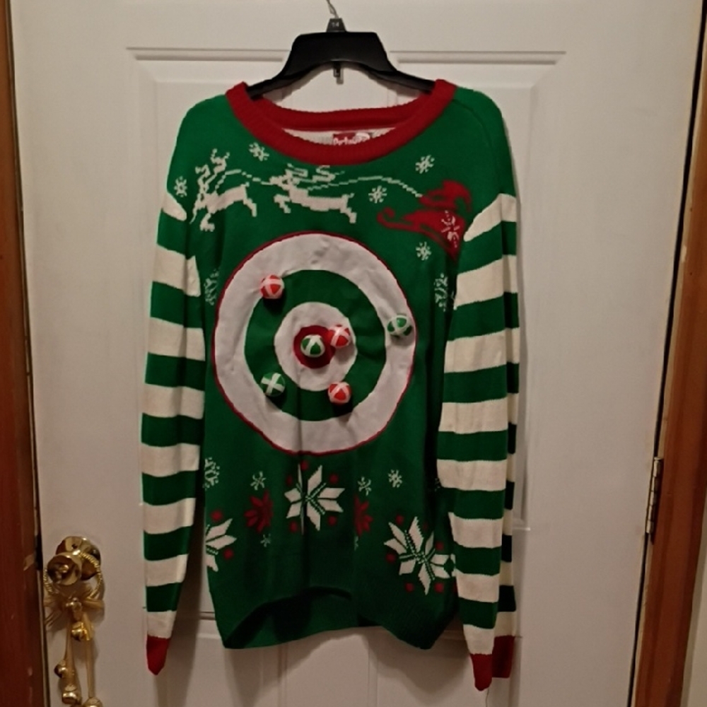Men's Green and Red Holiday Crewneck Sweater Party Game Christmas